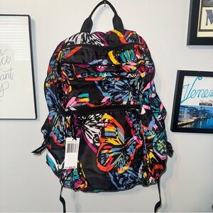 NWT Retired Vera Bradley Butterfly Flutter Black Packable Backpack